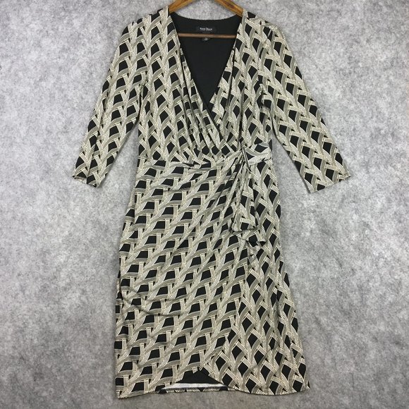 White House Black Market Dresses & Skirts - White House Black Market Dress 8 Faux Wrap Geometric Art Deco Career 3/4 Sleeve